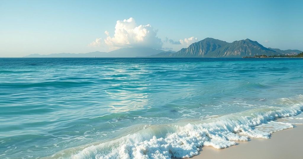 A serene landscape depicting a calm sea and distant mountains, symbolizing hope and renewal in regional unity.