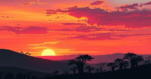 A powerful sunset over the Nigerian landscape representing change and resilience during turbulent times.