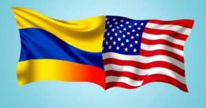 A vibrant representation of Colombia and the US flags symbolizing diplomacy and reconciliation efforts.